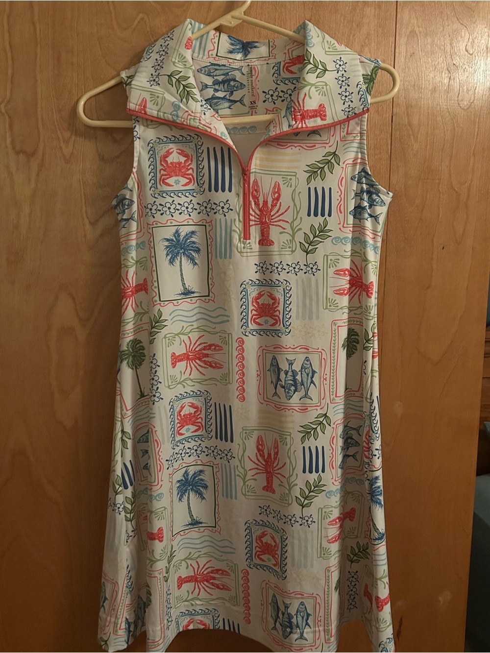 Simply Southern Cream Mini Dress with Coral, Blue & Green Coastal Print
